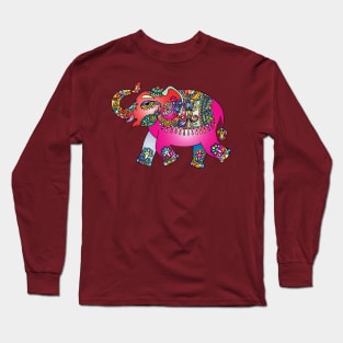 colorful ethnic elephant design Long Sleeve T-Shirt